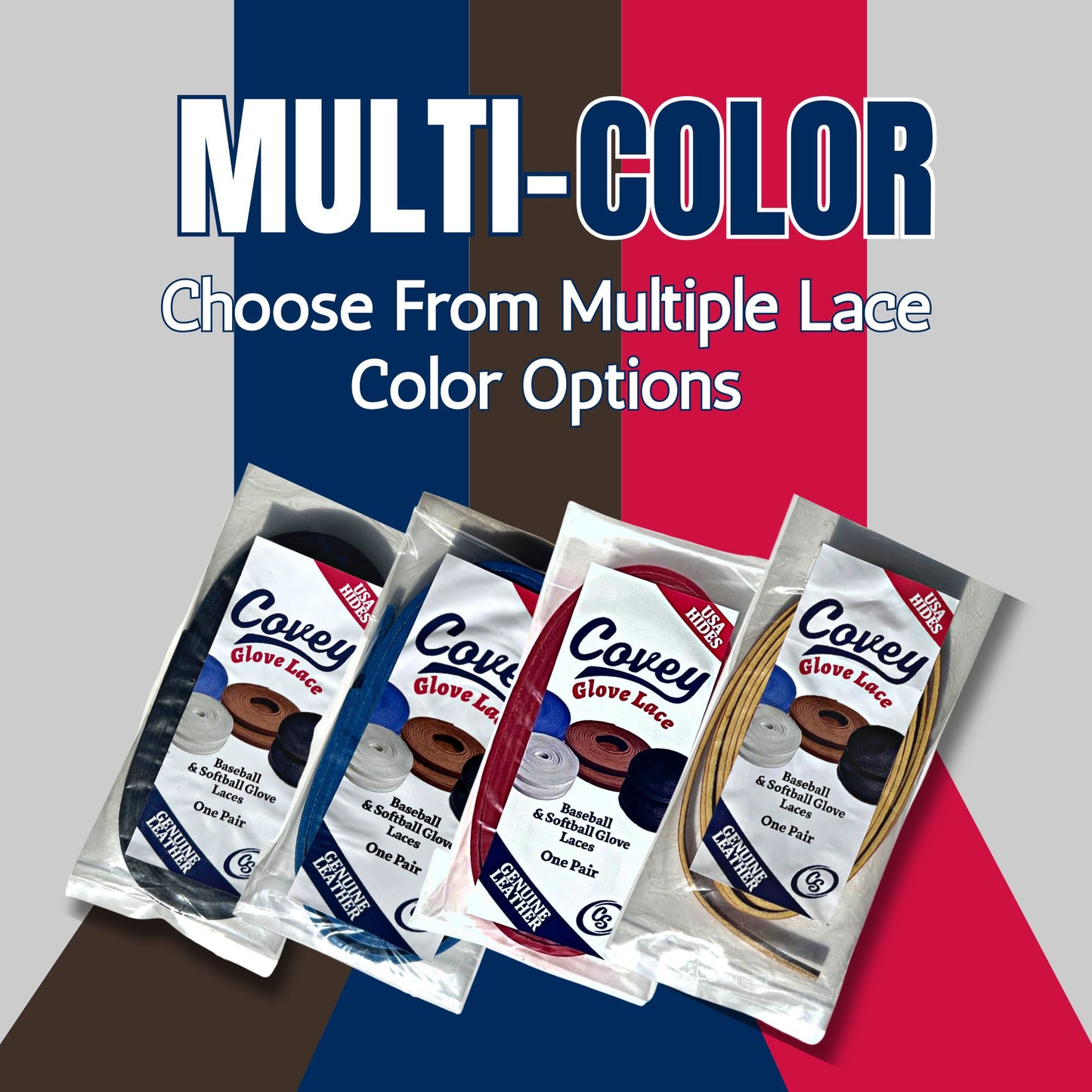 Covey Baseball & Softball Glove Lace Kit for Mitts (2-Laces, Multiple Colors)