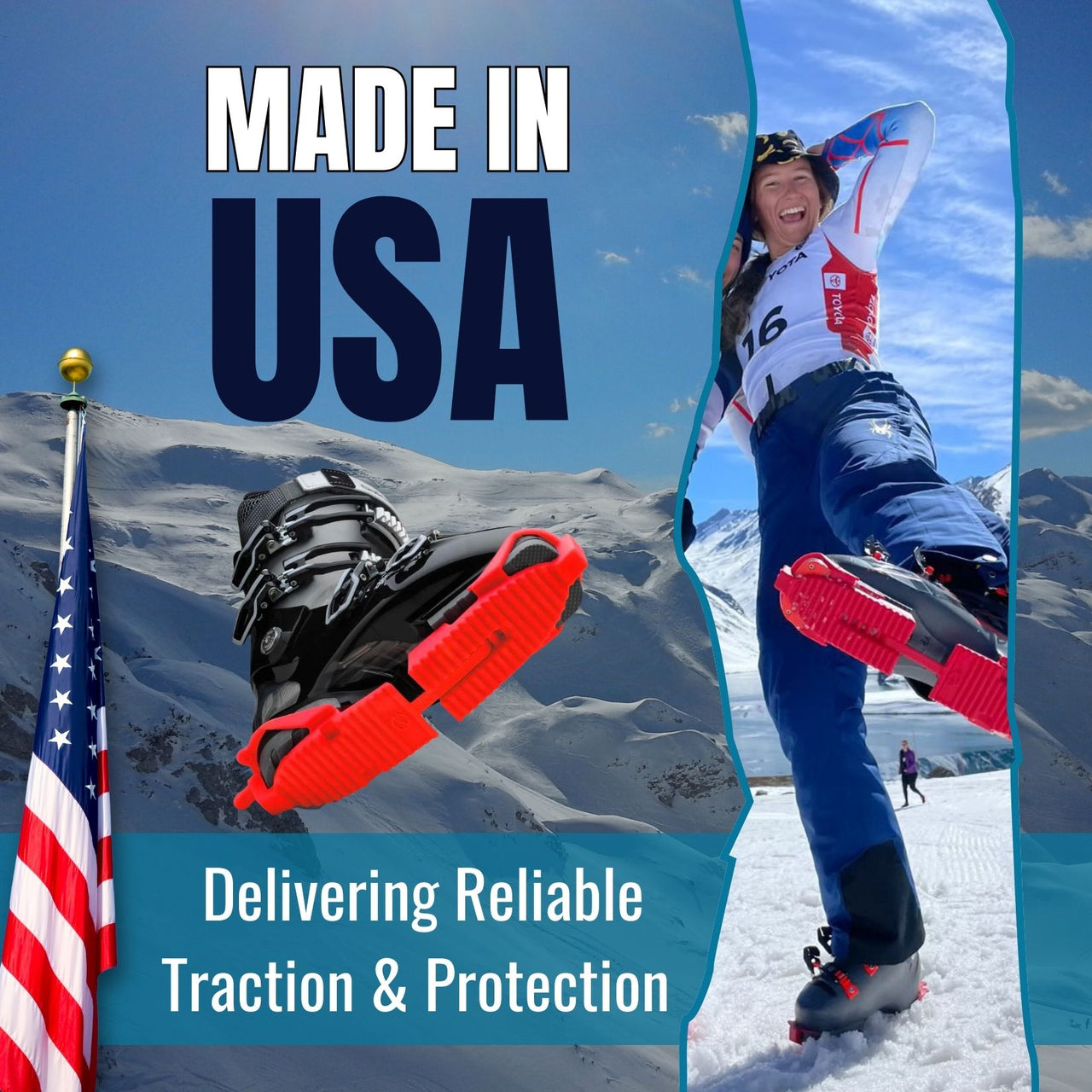 SkiSkootys Ski Boot Bottom Protector with Foldable Traction Cleats (Youth Classic)