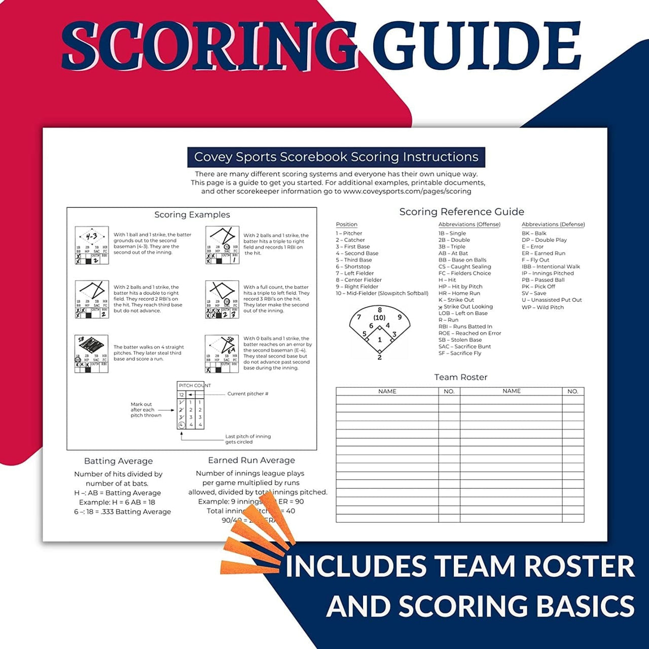 Covey Sports Sporting Goods Covey Sports Baseball & Softball Scorebook Side by Side Format (50 Games)
