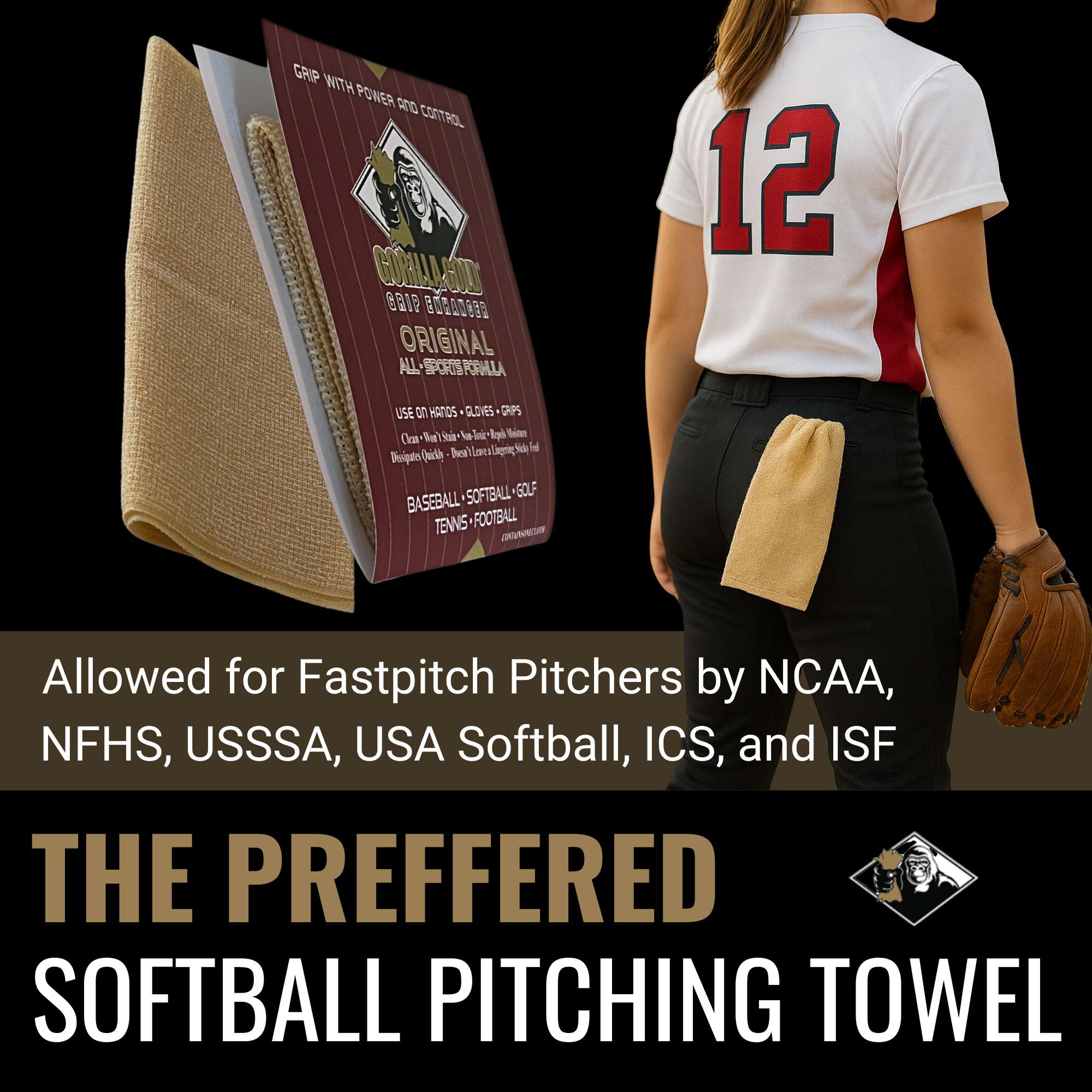 Gorilla Gold Grip Enhancer Tacky Towel - Pitching, Throwing, & Hitting Cloth
