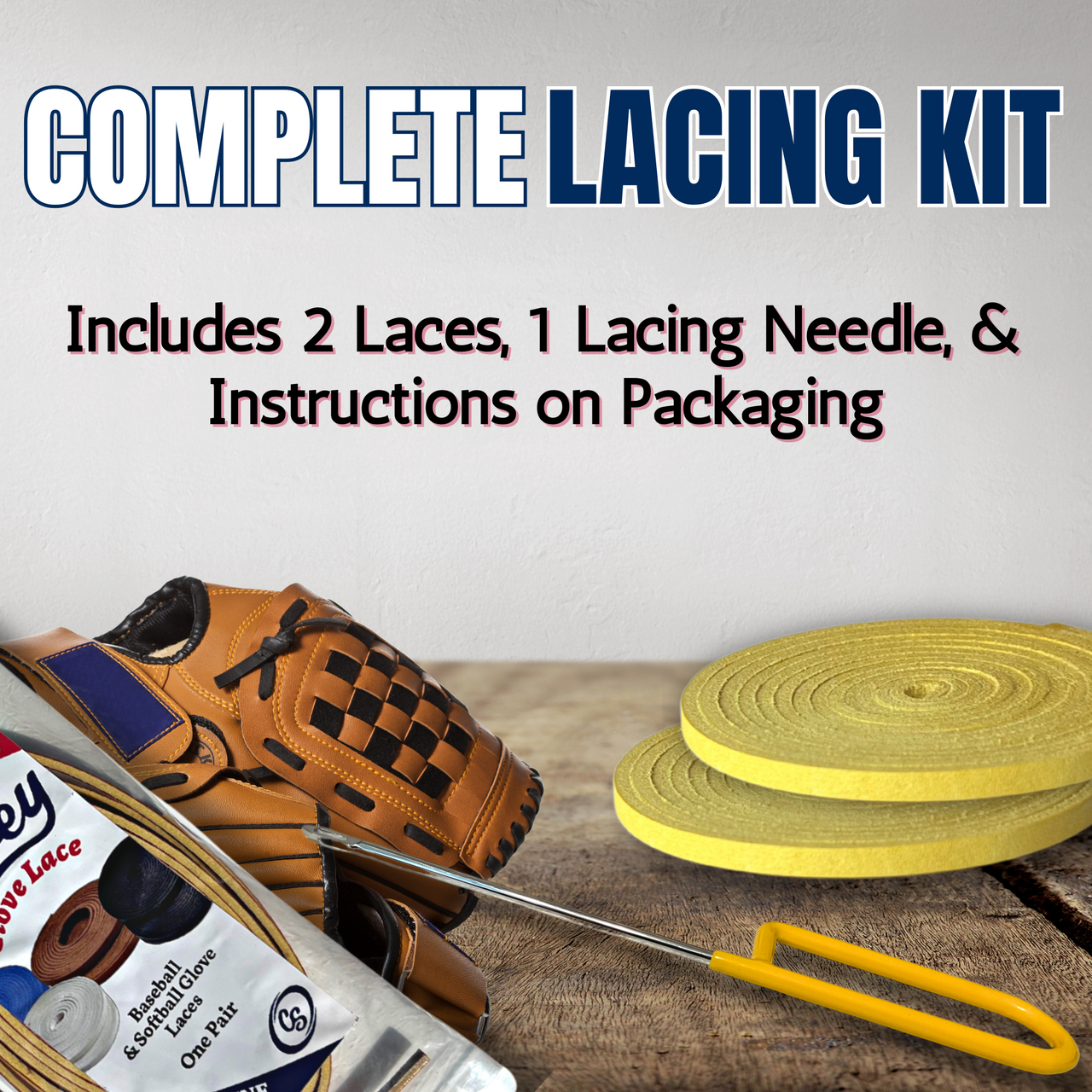 Baseball & Softball Glove Lace Kit for Mitts (2-Laces, Multiple Colors)