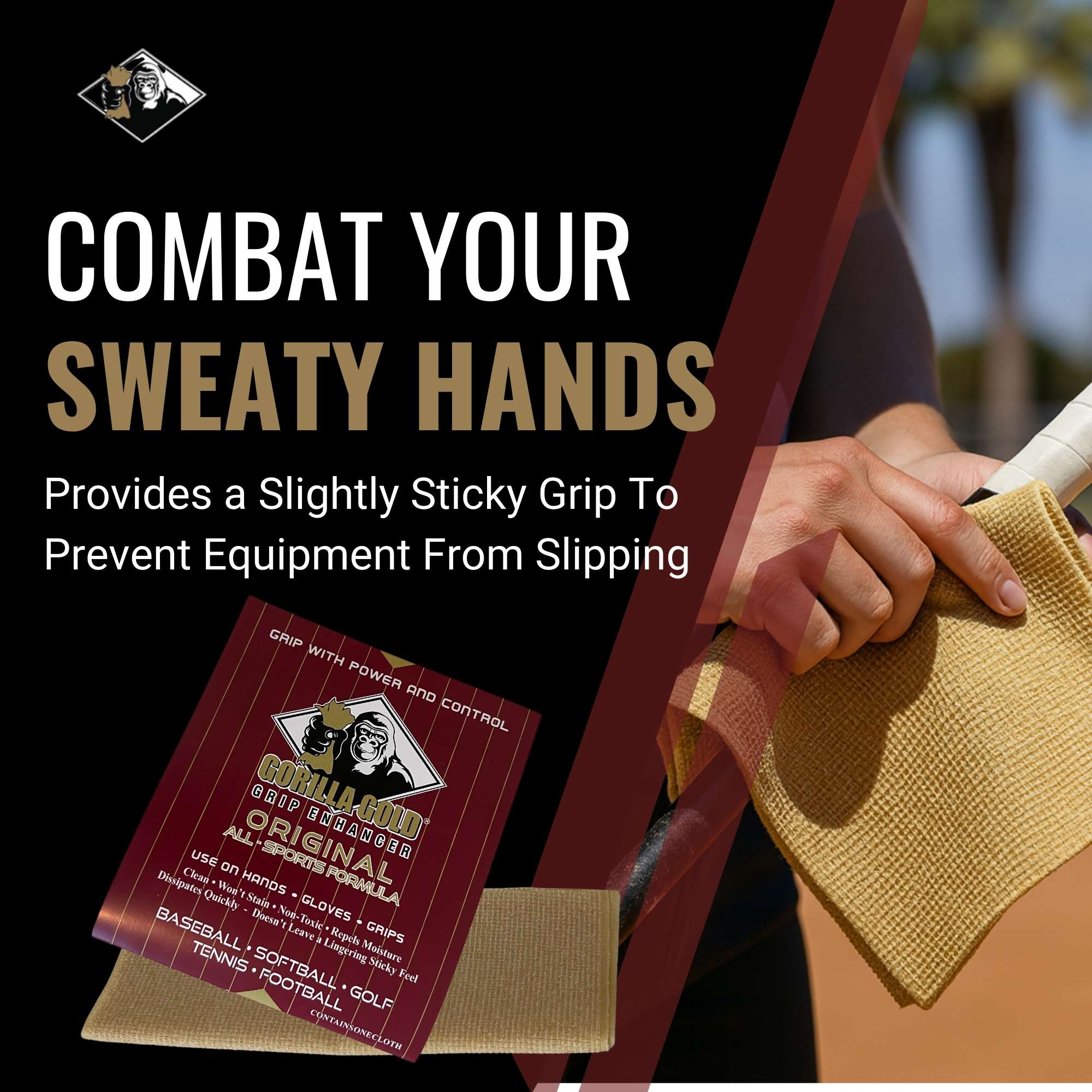 Gorilla Gold Grip Enhancer Tacky Towel - Pitching, Throwing, & Hitting Cloth
