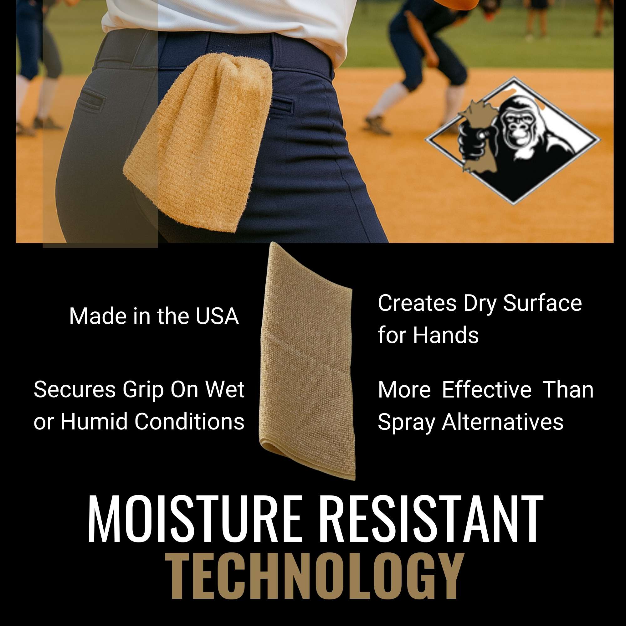 Gorilla Gold Grip Enhancer Tacky Towel - Pitching, Throwing, & Hitting Cloth