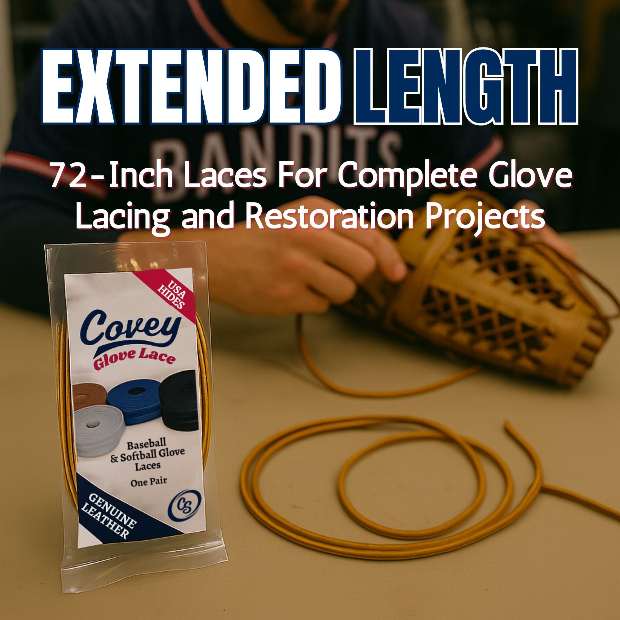 Covey Baseball & Softball Glove Lace for Mitts (4-Laces, Multiple Colors)