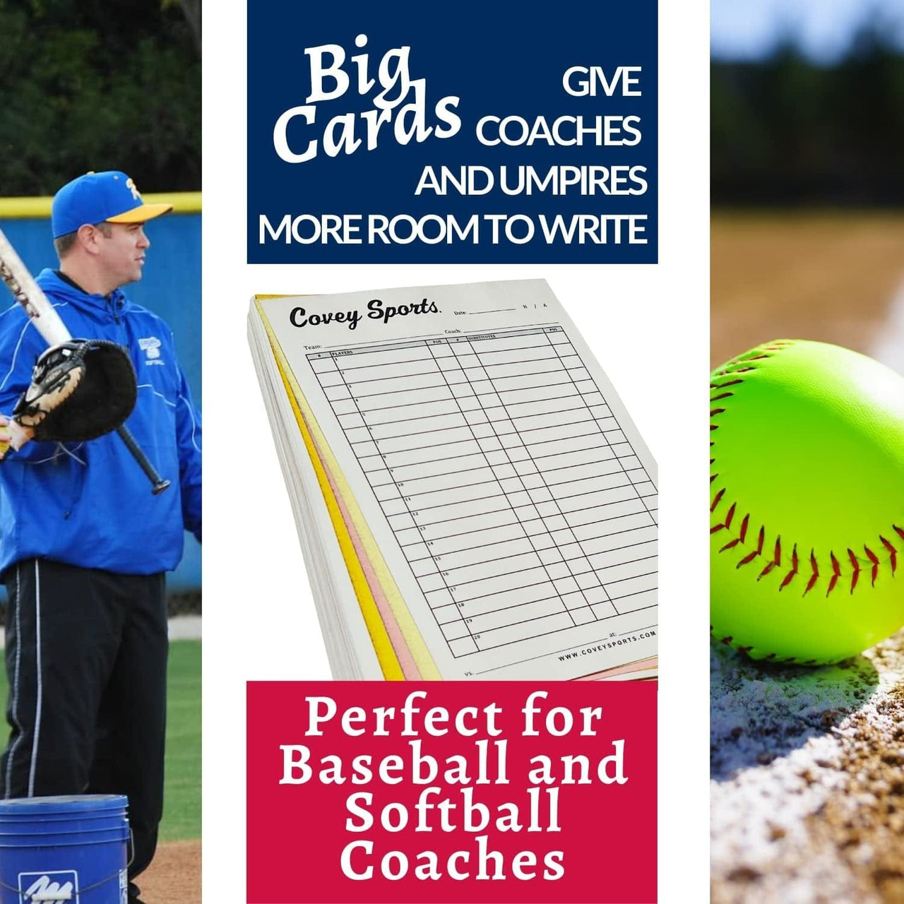 Covey Sports Sporting Goods Covey Baseball & Softball Lineup Cards Large Format Sheets (Packs of 50)