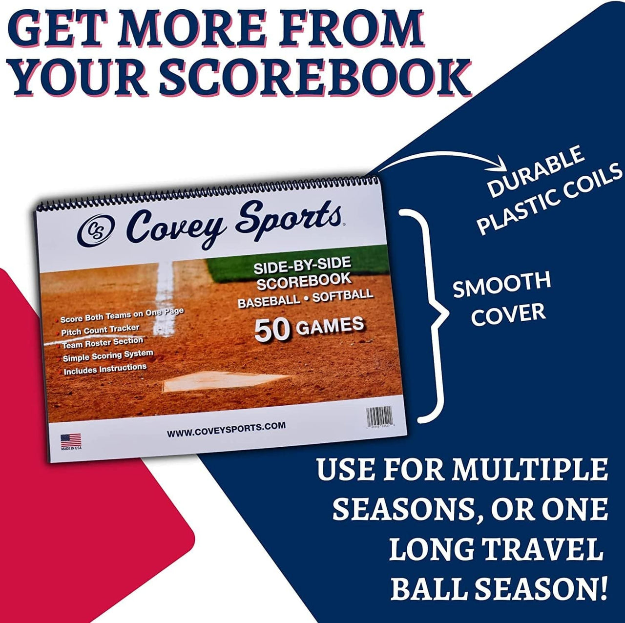 Covey Sports Sporting Goods Covey Sports Baseball & Softball Scorebook Side by Side Format (50 Games)